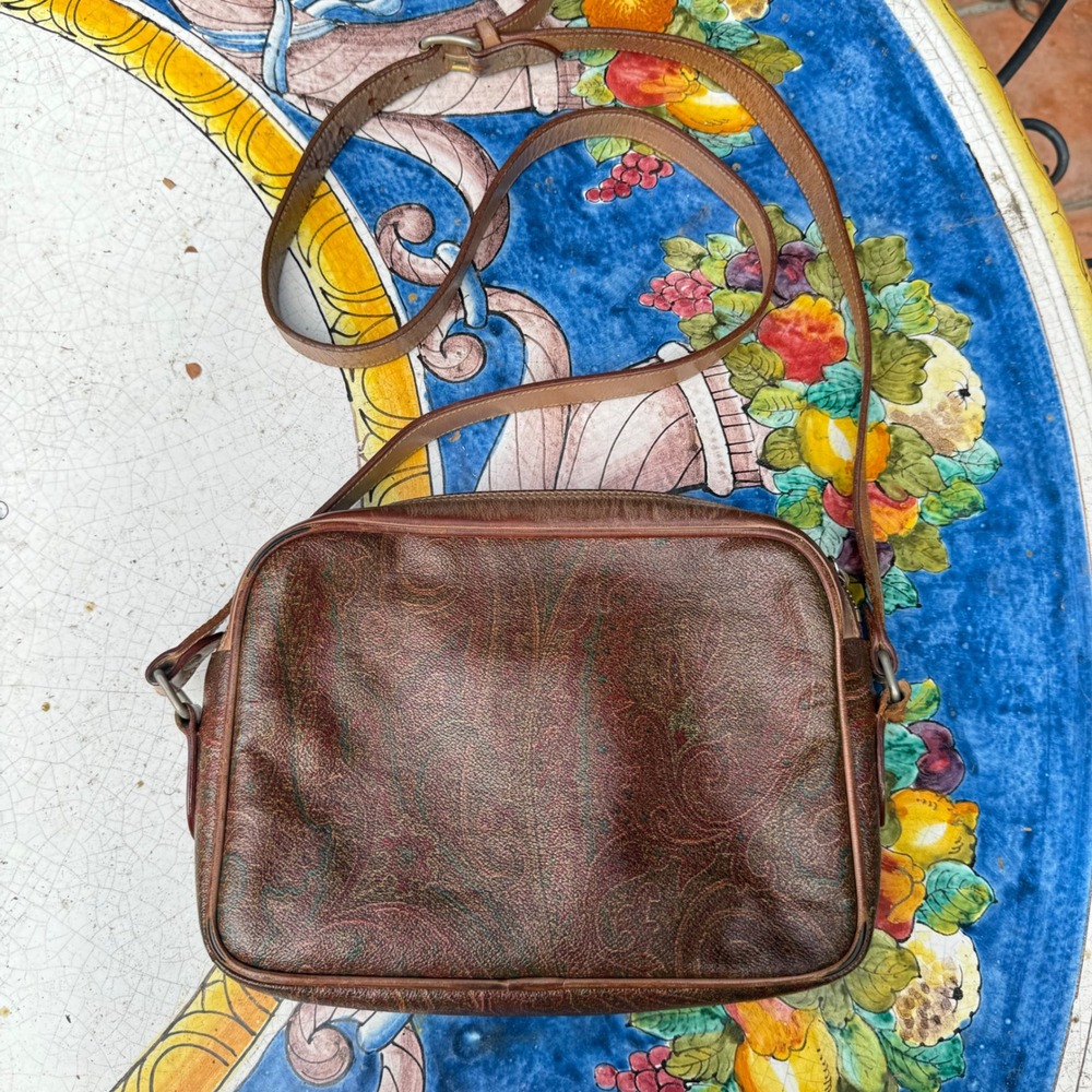 Etro Milano Italian Leather Crossbody Bag Paisley Print Vintage‎ Purse